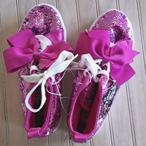 NWT JoJo Ground Up Pink Sequin Sparkly Hot Pink With Bow Girl High Top Sneakers